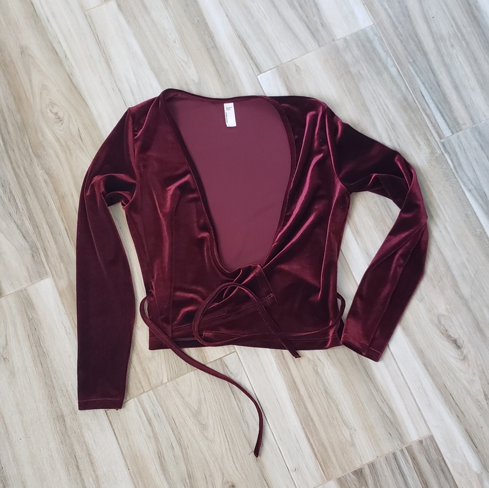 American Apparel | Dark Red Velvet Wrap Shirt
